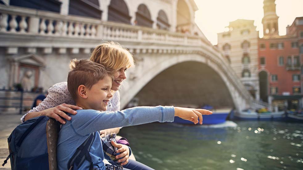 October half term holidays woman and child Venice